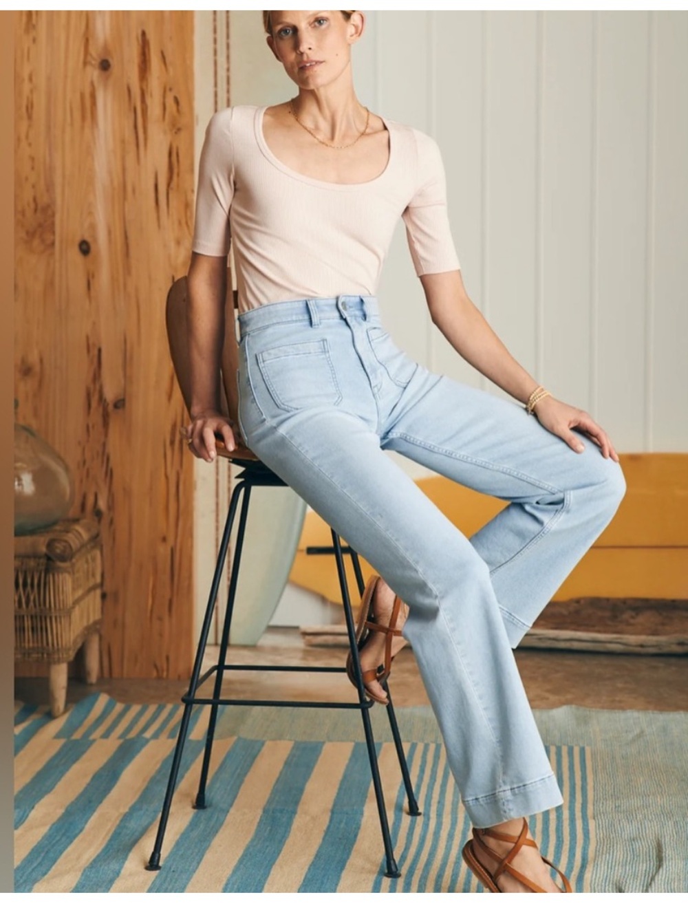 Faherty Stretch Terry Patch Pocket Jeans in clear lake Wash  Miramar sweatpants